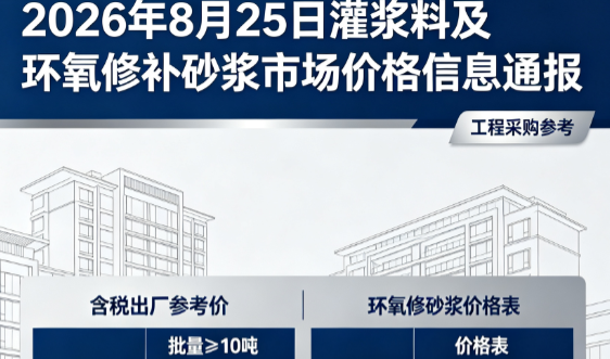 清原2026年8月25日灌浆料及环氧修补砂浆市场价格信息通报